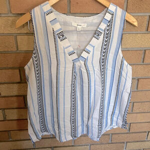 Mine White & Blue Striped Tank Sleeveless Top Blouse Women’s Size Small